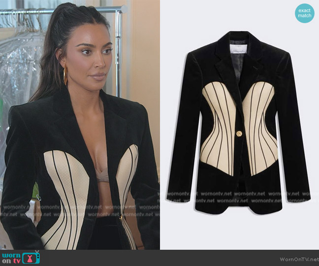 ☆THREE BUTTONS CORSET SINGLE JACKET/KIMHEKIM☆ WornOnTV: Kim's black contrast corset blazer on The