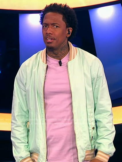 Nick Cannon’s mint bomber jacket on Beat Shazam