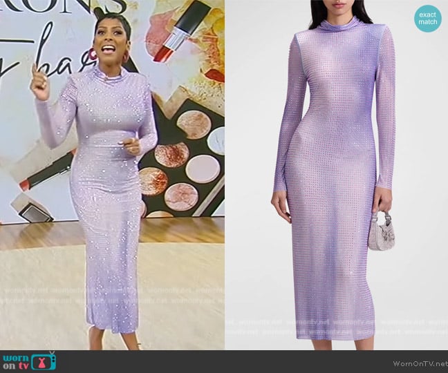 Self Portrait Rhinestone Contour-Print Mock-Neck Midi Dress worn by Tamron Hall on Tamron Hall Show