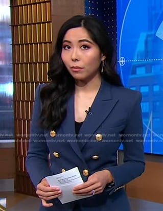 Selina Wang’s navy blazer with gold buttons on Good Morning America