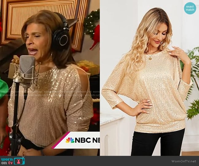 JASAMBAC Cold Shoulder Sequin Top in Champagne worn by Hoda Kotb on Today