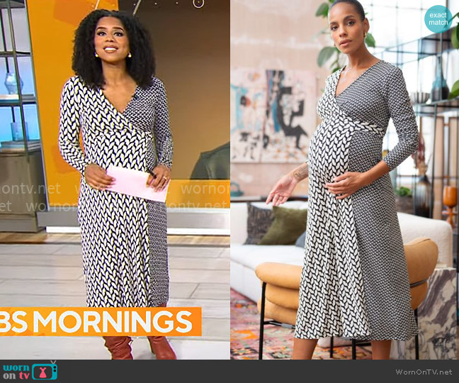 Seraphine Contrast Print Maternity Wrap Dress worn by Adriana Diaz on CBS Mornings