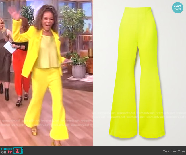 Sergio Hudson Neon wool-crepe flared pants worn by Sunny Hostin on The View
