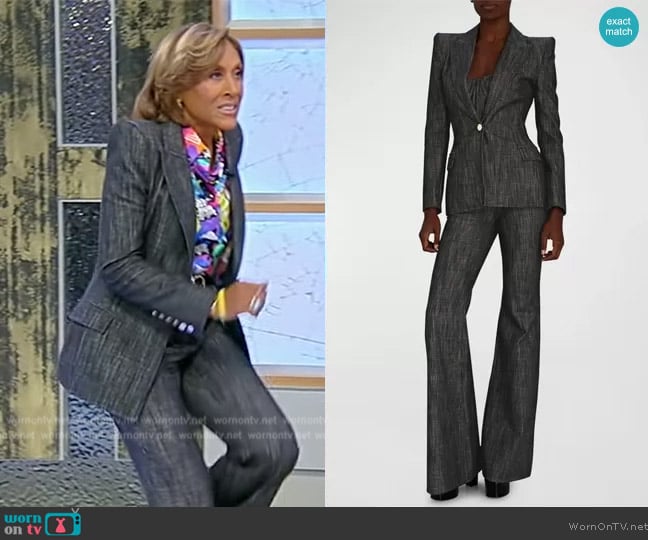 Sergio Hudson Strong Shoulder Blazer in Dark Wash worn by Robin Roberts on Tamron Hall Show