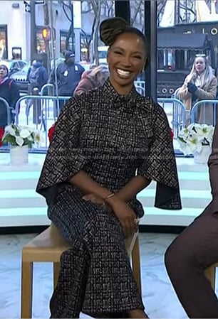 Shanola Hampton’s tweed tie neck jumpsuit on Today