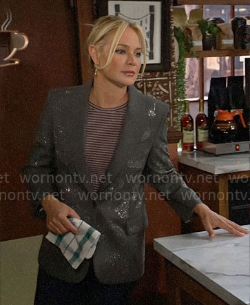 Sharon’s grey rhinestone studded blazer on The Young and the Restless