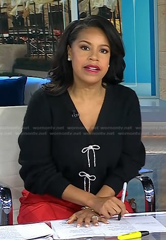 Sheinelle’s black bow embellished cardigan on Today
