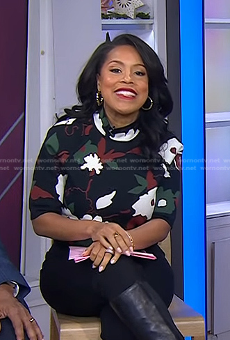 Sheinelle’s black floral short sleeve top on Today