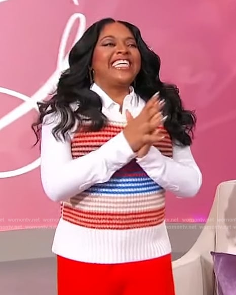 Sherri’s white striped knit top on Sherri