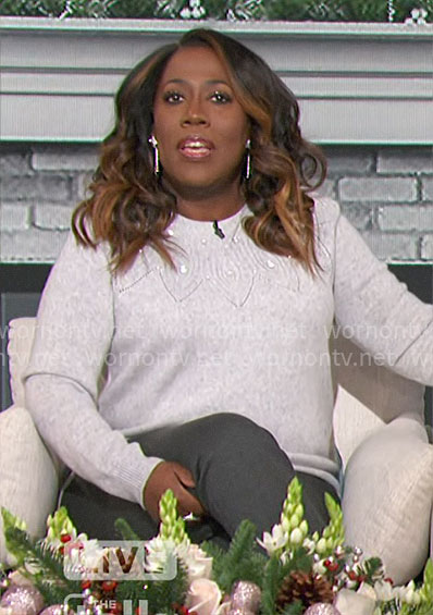 Sheryl’s grey embellished sweater on The Talk