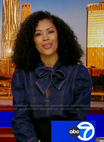 Shirleen Allicot’s tie neck denim blouse on Good Morning America