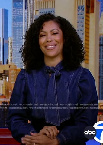 Shirleen Allicot’s tie neck denim blouse on Good Morning America