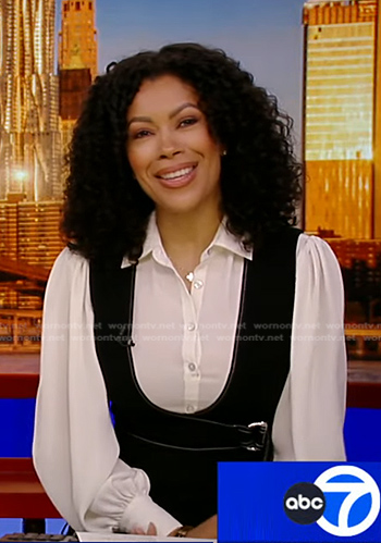 Shirleen’s white blouse and belted wrap dress on Good Morning America