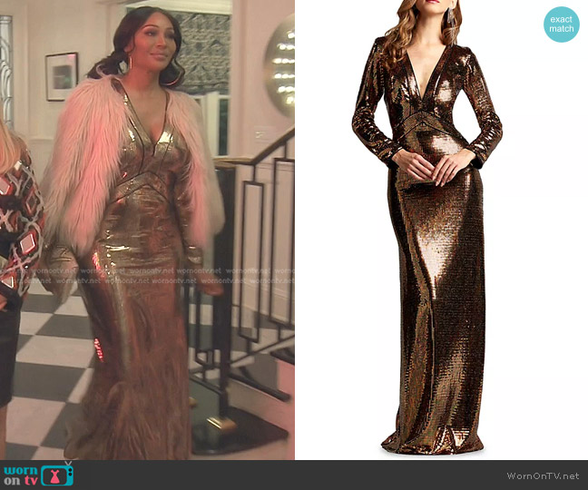 Sho Long-Sleeve Fitted Sequin Gown worn by Cynthia Bailey on The Real Housewives of Beverly Hills