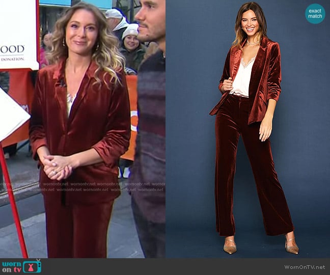 Skies Are Blue Ruched Velvet Blazer in Amber Rust worn by Alexa PenaVega on Today