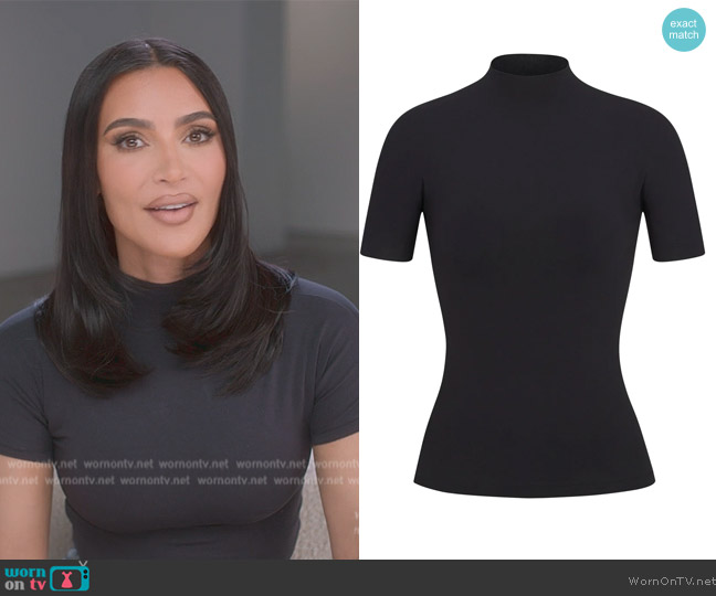 Skims Mock Neck T-Shirt worn by Kim Kardashian (Kim Kardashian) on The Kardashians
