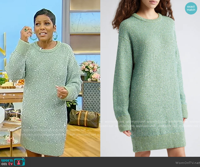 Stella McCartney Sequin Seed Stitch Cape Long Sleeve Sweater Dress worn by Tamron Hall on Tamron Hall Show
