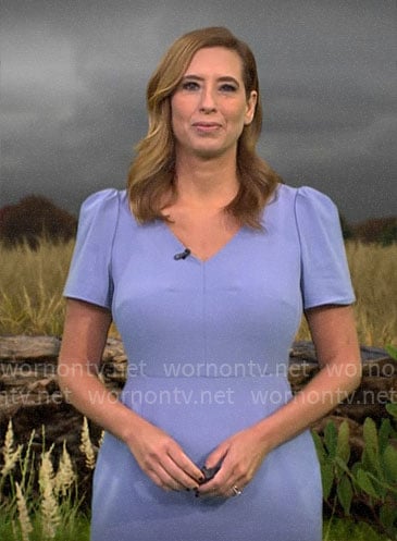 Stephanie Abrams’ lavender v-neck dress on CBS Mornings