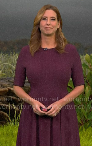 Stephanie Abrams’ burgundy short sleeve ribbed dress on CBS Mornings