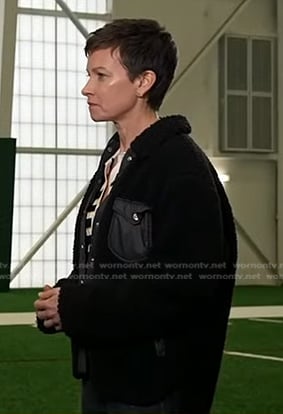 Stephanie’s striped top and black fleece jacket on Today