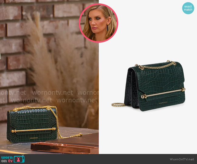 Strathberry East West Mini in Croc-Embossed Leather Bottle Green worn by Nicole Young on Selling Sunset