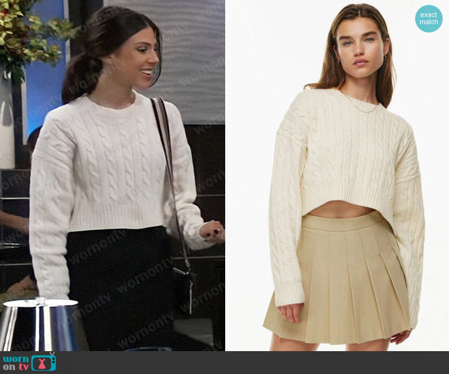 Sunday Best Peggy Cropped Sweater in Whisper White worn by Kristina Corinthos-Davis (Kate Mansi) on General Hospital