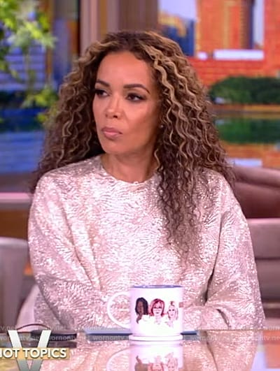 Sunny’s silver jacquard top and skirt on The View