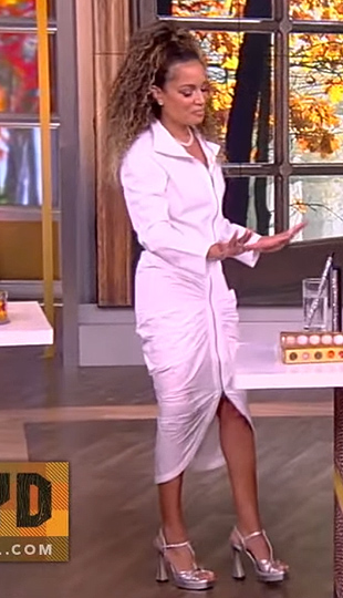 Sunny’s white zip front dress on The View