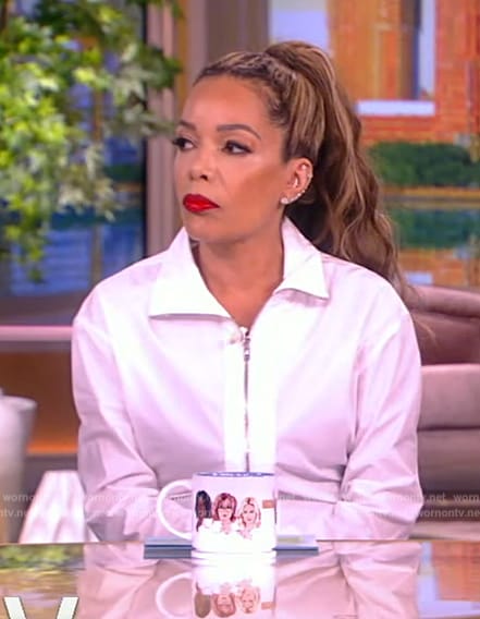 Sunny’s white zip front dress on The View