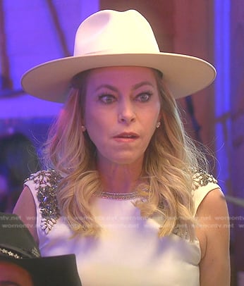 Sutton’s white embellished sleeveless top on The Real Housewives of Beverly Hills