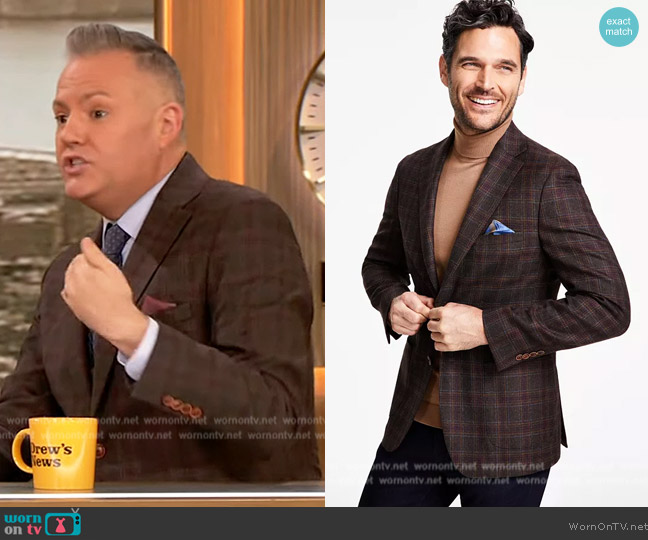 Tallia Slim-Fit Wool-Blend Printed Sport Coat worn by Ross Mathews on The Drew Barrymore Show