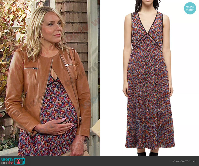 The Kooples Blazing Field Floral Print Pleated Midi Dress worn by Nicole Walker (Arianne Zucker) on Days of our Lives