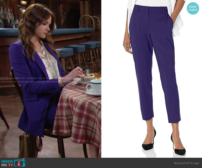 Theory Treeca Pant in Blue Iris worn by Stephanie Johnson (Abigail Klein) on Days of our Lives