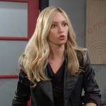 Theresa’s black boucle moto jacket on Days of our Lives