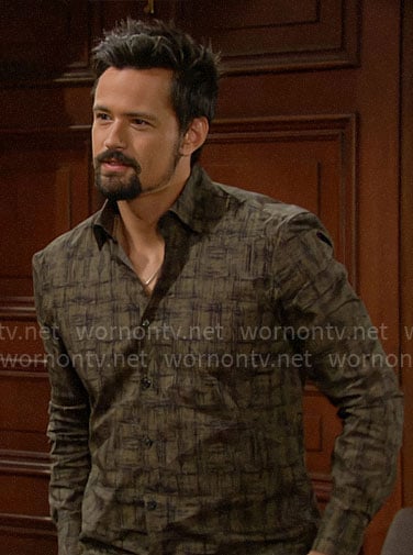 Thomas’s olive green printed shirt on The Bold and the Beautiful