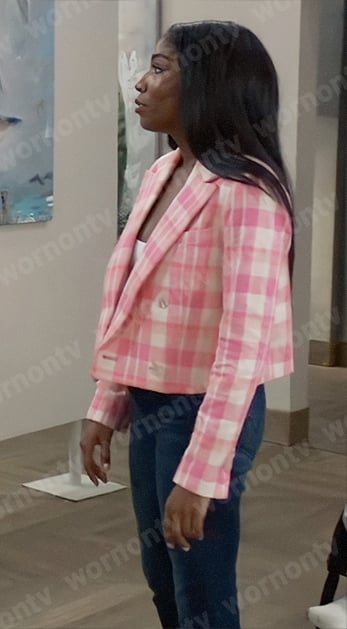 Trina’s pink plaid blazer on General Hospital