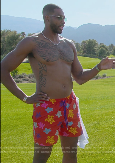 Tristan’s red turtle print shorts on The Kardashians