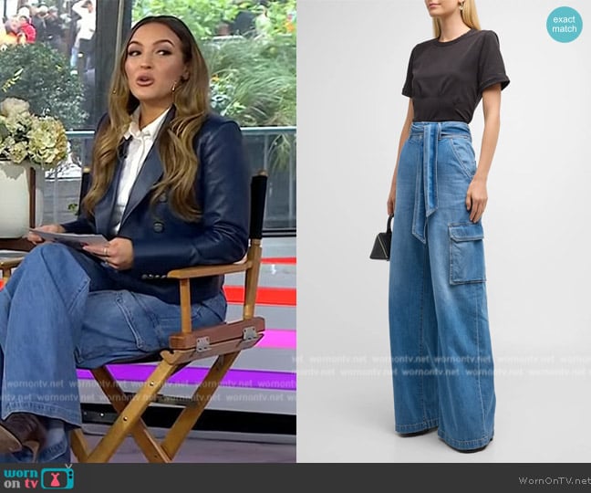 Veronica Beard Belisa Belted Wide-Leg Cargo Jeans worn by Emily Orozco on Today