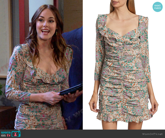 Veronica Beard Lozano Floral Ruched Minidress worn by Stephanie Johnson (Abigail Klein) on Days of our Lives