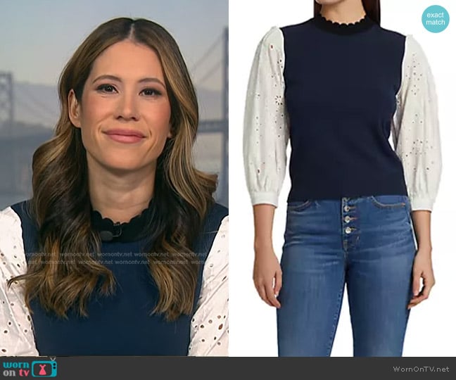 Veronica Beard Roy Mixed-Media Pullover worn by Deirdre Bosa on NBC News Daily