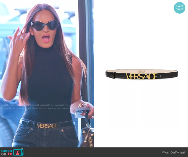Versace Versace Logo Leather Thin Belt worn by Lisa Barlow on The Real Housewives of Salt Lake City