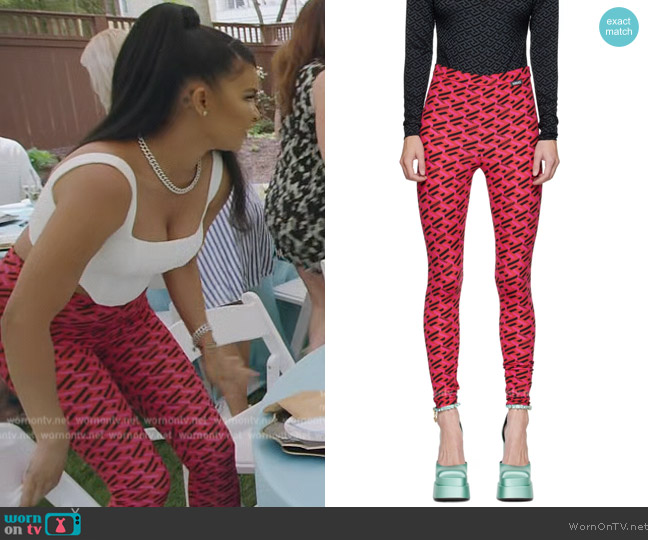 Versace Pink La Greca Leggings worn by Mia Thornton on The Real Housewives of Potomac