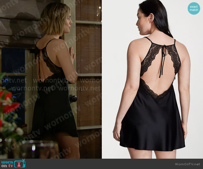 Victorias Secret Stretch Satin Lace Cutout Slip worn by Hope Logan (Annika Noelle) on The Bold and the Beautiful