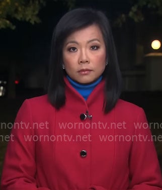 Weijia Jian’s pink button down coat on CBS Mornings