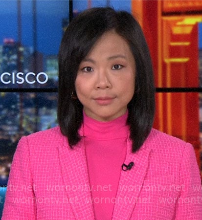 Weijia Jiang’s pink tweed blazer on CBS Mornings