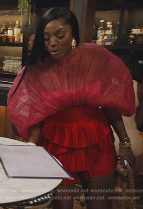 Wendy’s pink tulle ruffle top on The Real Housewives of Potomac