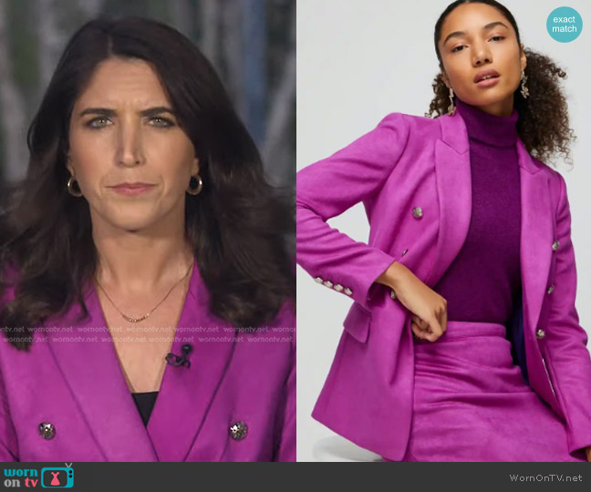 White House Black Market Ultra Suede Studio Blazer in Baie worn by Liz Kreutz on NBC News Daily