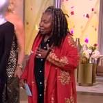 Whoopi’s red floral embroidered coat on The View