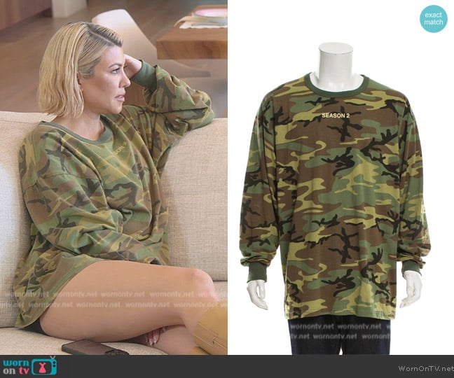 Yeezy Season 2 Invitation Camo Tee worn by Kourtney Kardashian (Kourtney Kardashian) on The Kardashians