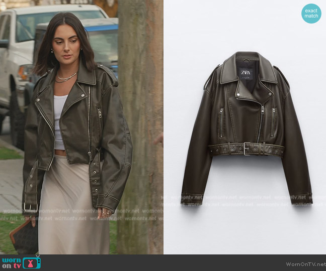 Zara Faux Leather Crop Biker Jacket worn by Paige Desorbo on Southern Charm